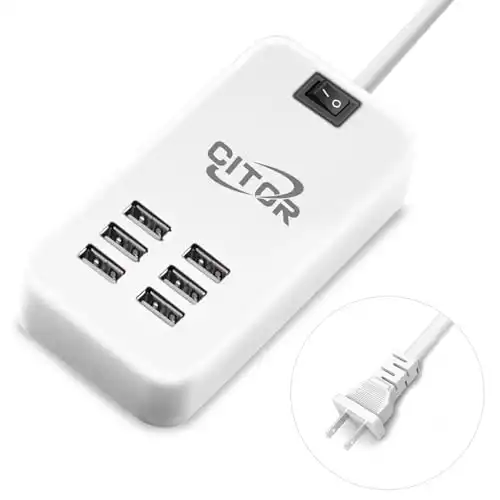 Multi USB Charger, 6 Port USB Charging Station for Multiple Devices, Phone, Tablet, Power Strip with ON/Off Switch (White)