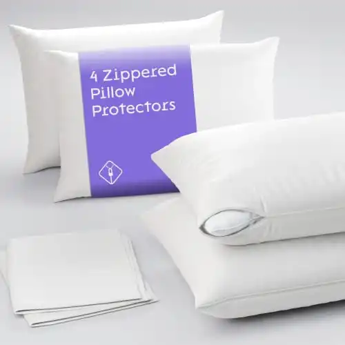 Niagara 4 Pack of Pillow Protectors with Zipper Standard Size, Effective Dust Protection, Quiet, Stay in Place Pillow Covers, Breathable Case for Pillow Lifespan Extension 20x26, White