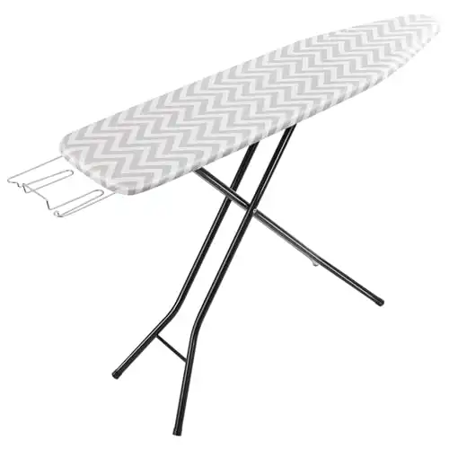 Amazon Basics Full-Size Ironing Board - 4-Leg Fold-Up, Chevron Removable Cover, 60"L x 14"W x 38"H