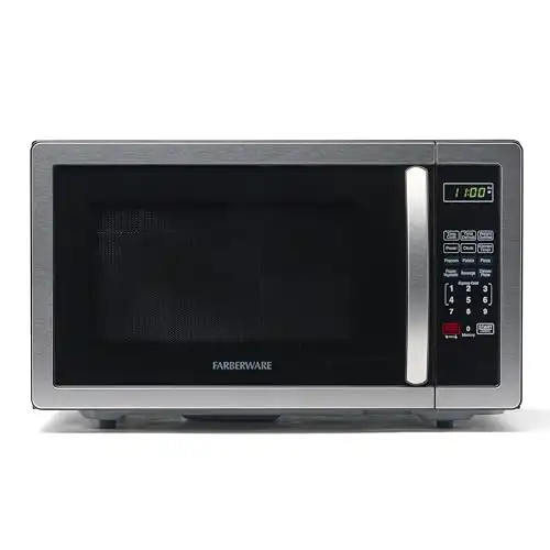 Farberware Countertop Microwave 1000 Watts, 1.1 cu ft - Microwave Oven With LED Lighting and Child Lock - Perfect for Apartments and Dorms - Easy Clean Stainless Steel