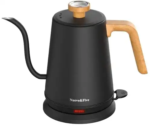 Nueve&Five Gooseneck Electric Kettle with Thermometer Black Electric Kettle 1L with Auto Shut-Off 1000W Hot Water Kettle of Stainless Steel Pour Over Kettle for Coffee & Tea