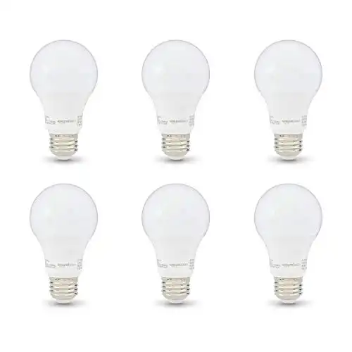 Amazon Basics A19 LED Light Bulb, 40 Watt Equivalent, Energy Efficient 6W, E26 Standard Base, Soft White 2700K, Non-Dimmable, 10,000 Hour Lifetime , 6-Pack