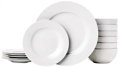 Amazon Basics 18-Piece Kitchen Dinnerware Set, Plates, Dishes, Bowls, Service for 6 - White