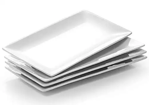 DOWAN 12" Rectangle Plates Set of 4 - White Serving Platters for Party, Wedding, and Entertaining - Rectangular Serving Trays Dishes for Steak, Taco, Sushi, Appetizer, Cake - Dishwasher & Ove...