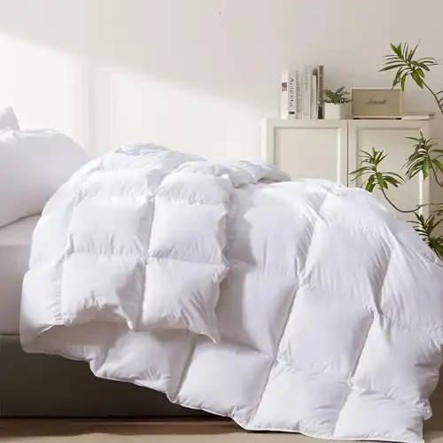 Cosybay Feather Comforter Filled with Feather & Down - Heavyweight White Queen Size Duvet Insert- Luxurious Hotel Bedding Comforters with Cotton Cover - Queen 90 x 90 Inch