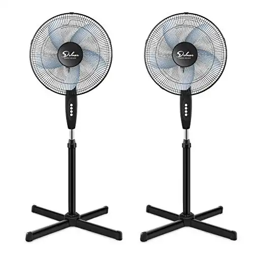 Simple Deluxe Oscillating 16 3 Adjustable Speed Pedestal Stand Fan for Indoor, Bedroom, Living Room, Home Office & College Dorm Use,Black