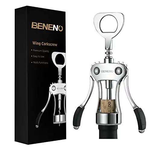 Wine Opener, Zinc Alloy Premium Wing Corkscrew Wine Bottle Opener with Multifunctional Bottles Opener, Sharp Corkscrew with Ergonomic Non-slip Wing Handle, Upgrade