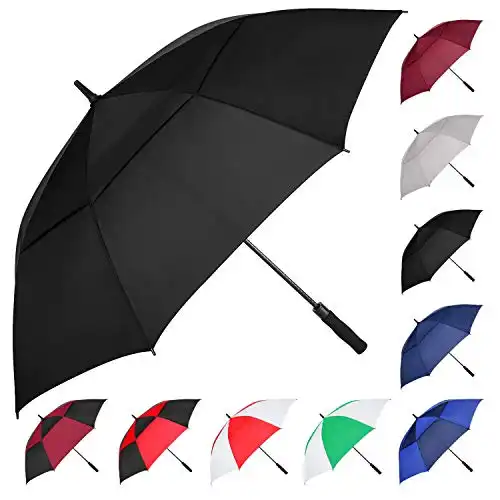 MRTLLOA 62/68/72 Inch Automatic Open Black Golf Umbrella, Extra Large Oversize Double Canopy Vented Windproof Waterproof Sports Stick Umbrellas for Rain(62 Inch)