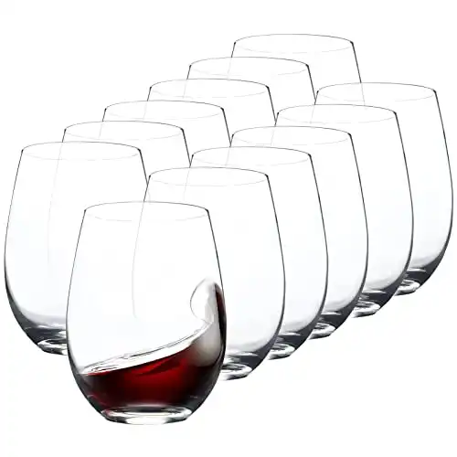 Stemless Wine Glasses Set of 12, 15 Ounce Smooth Rim Standard Wine Glass Tumbler for Red, White Wine, Dishwasher Safe