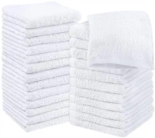 Utopia Towels Cotton Washcloths Set - 100% Ring Spun Cotton, Premium Quality Flannel Face Cloths, Highly Absorbent and Soft Feel Fingertip Towels (24 Pack, White)