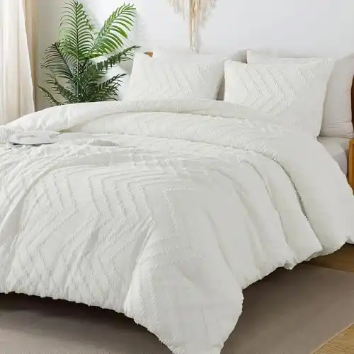 Litanika Ivory King Comforter Set, 3 Pieces Lightweight Tufted Bedding Sets, Down Alternative Comforter Fluffy Bed Set Gift Choice