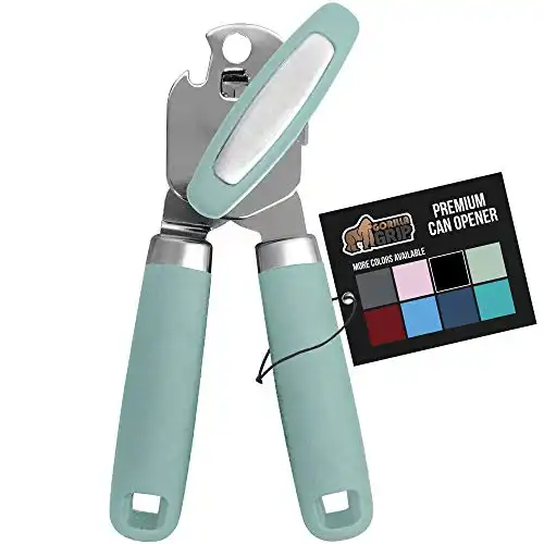 The Original Gorilla Grip Heavy Duty Stainless Steel Smooth Edge Manual Can Opener and Bottle Openers, Soft Handle, Rust Proof Oversized Handheld Easy Turn Knob, Multifunctional Kitchen Tool, Mint