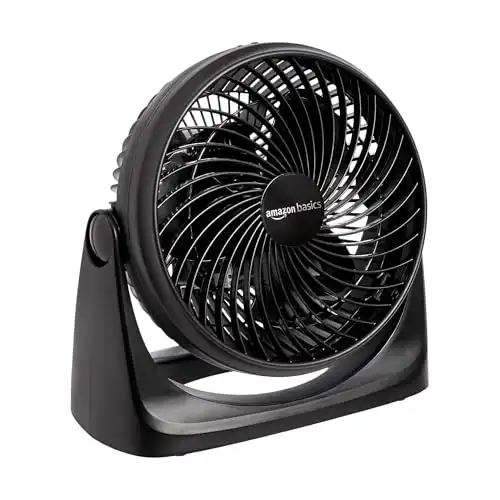 Amazon Basics 11-Inch Air Circulator Fan with 90-Degree Tilt Head and 3 Speed Settings, Black, 6.3"D x 11.1"W x 10.9"H