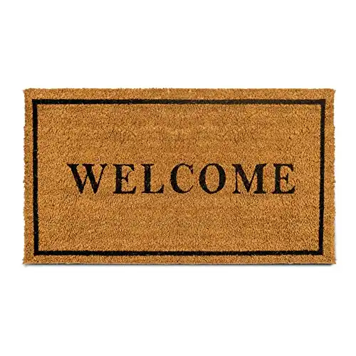 PLUS Haven Coco Coir Door Mat with Heavy Duty Backing, Welcome Doormat, 17.5" x 30" Size, Easy to Clean Entry Mat, Beautiful Color and Sizing for Outdoor and Indoor uses, Home Décor