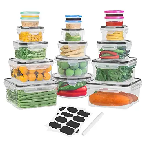 36 PCS Food Storage Containers (18 Stackable kitchen Storage Containers with 18 Lids airtight) - BPA-Free & Microwave, Dishwasher freezer Safe Meal Prep Container with Chalkboard Labels & Mark...