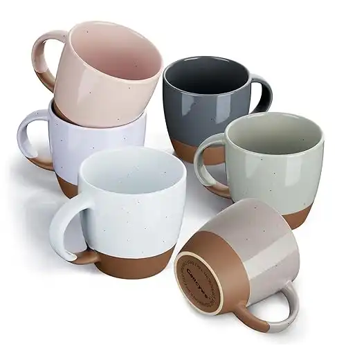 Morandi Color Ceramic Coffee Mugs Set of 6 (Large),18 oz Coffee Cups with Handle, Latte Mug, Big Mug for Women, Men, Great for Tea Hot Chocolate, Microwave Safe, Modern, Unique Style for Any Kitchen