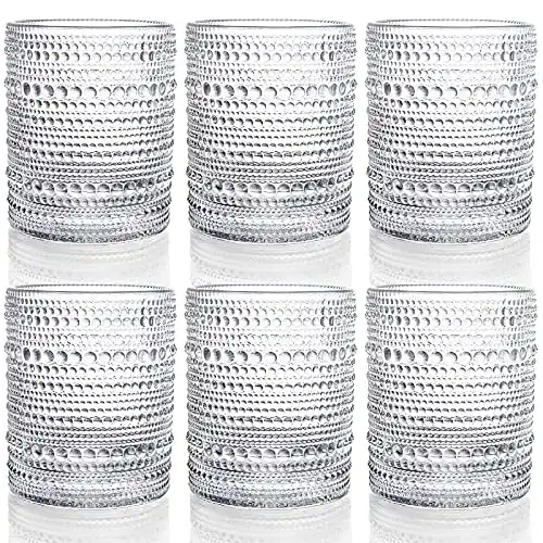 ZOOFOX Set of 6 Romantic Water Glasses, 12 oz Hobnail Glasses Tumbler, Clear Embossed Vintage Glassware Set for Beer, Cocktail, Soda, Beverages