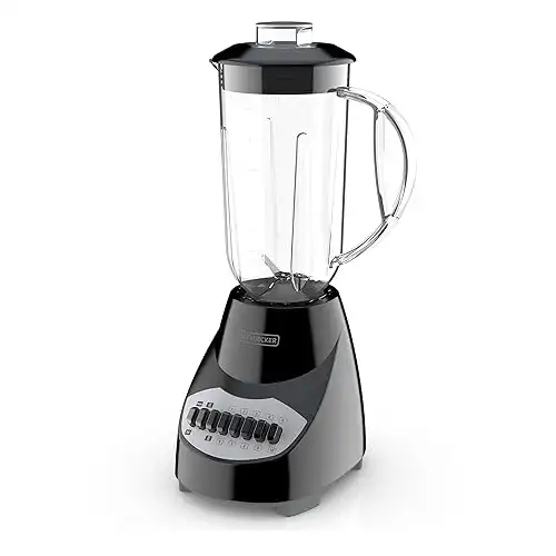 BLACK+DECKER 10-Speed Countertop Blender, BL2010BP, 6-Cup Plastic Jar, Dishwasher-Safe, Stainless Steel, Suction Feet