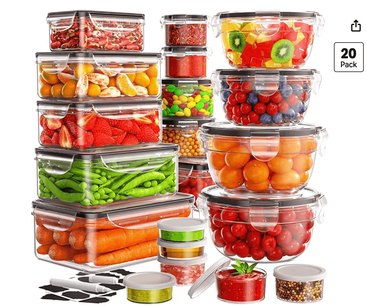 40 PCS Food Storage Containers with Lids Airtight (20 Lids &20 Containers) - Leakproof Meal-Prep Con