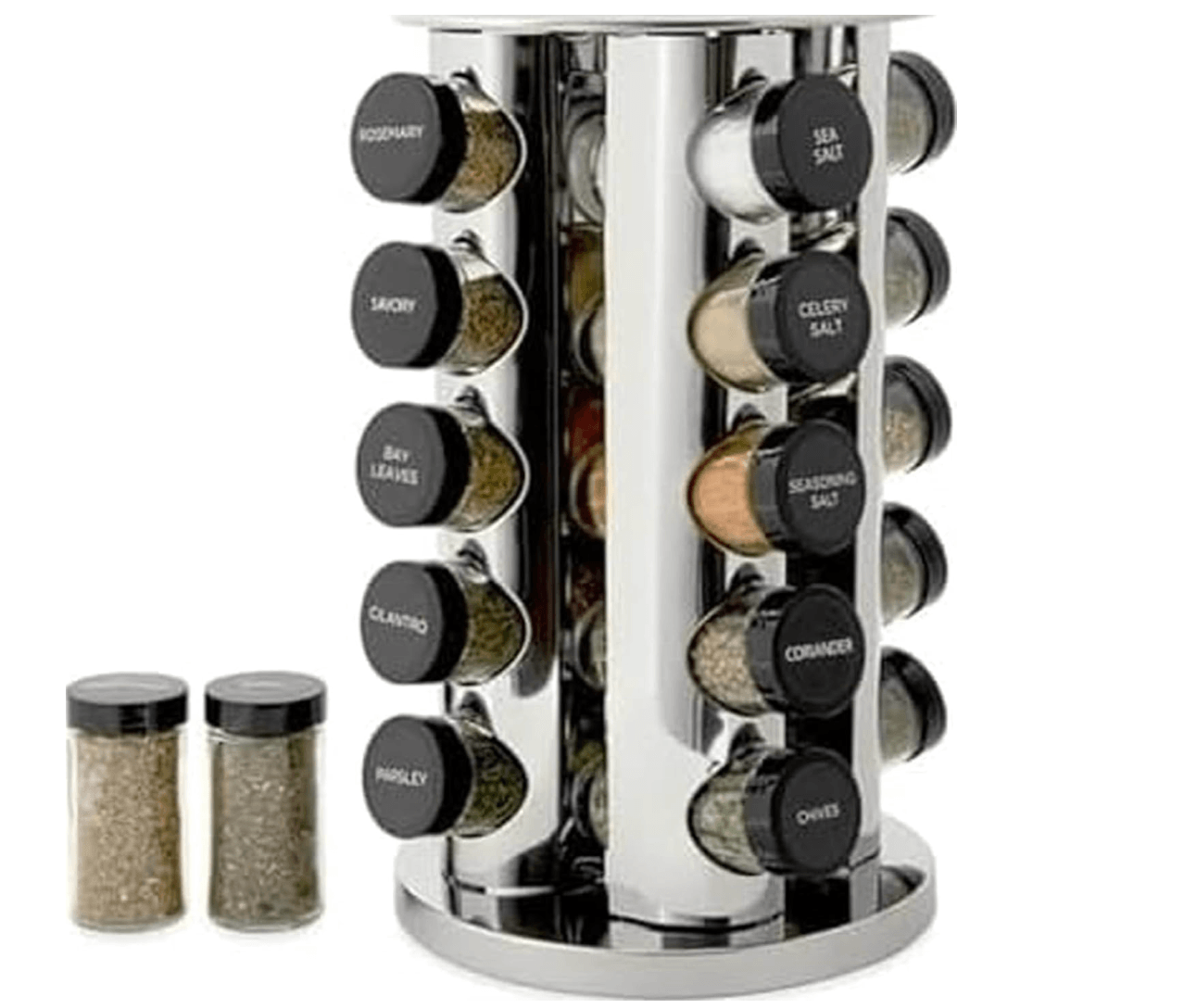 Kamenstein 20 Jar Revolving Countertop Spice Rack with Spices Included, FREE Spice Refills for 5 Yea