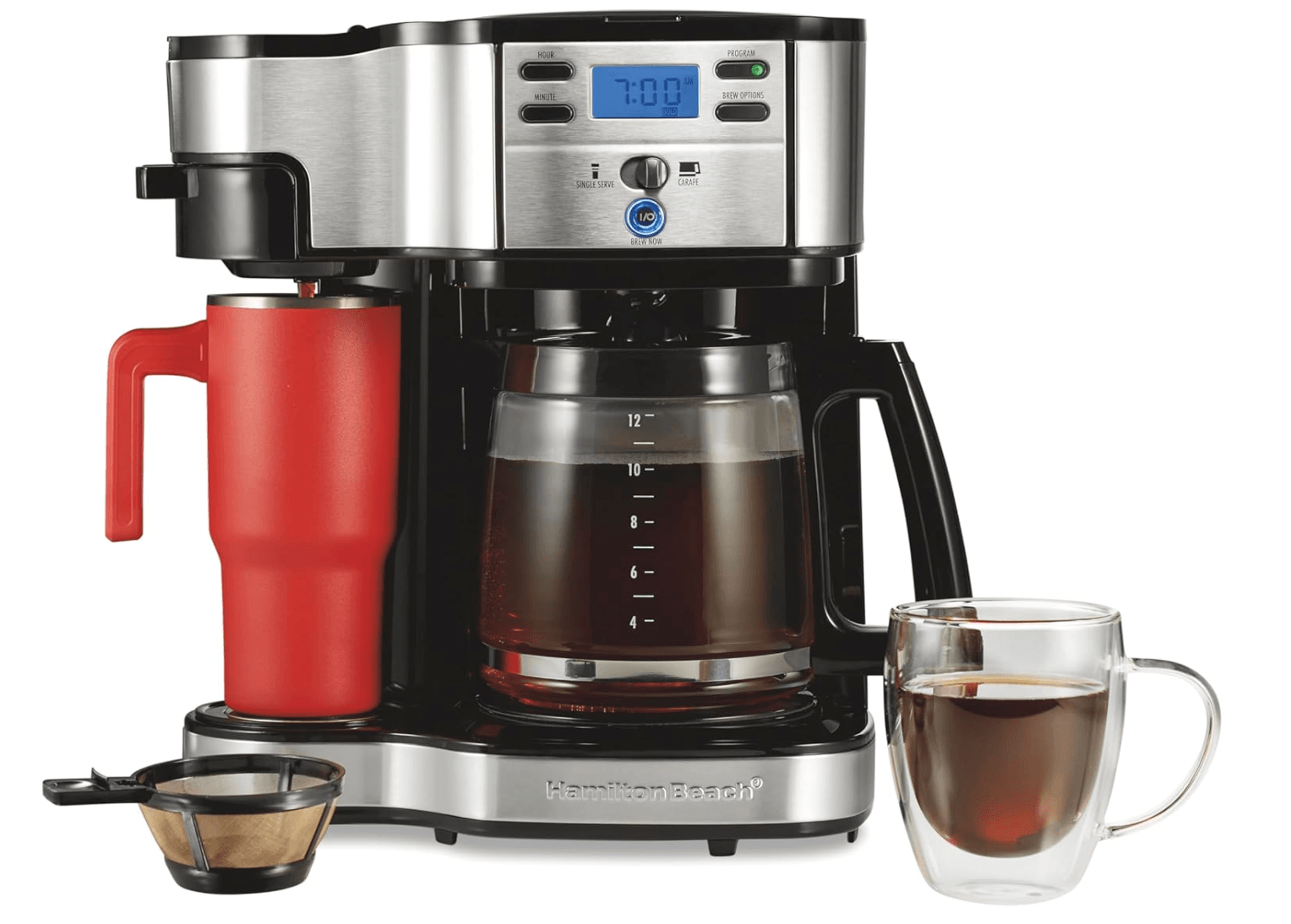 Hamilton Beach 2-Way Brewer Coffee Maker, Single-Serve and 12-Cup Pot, Black/Stainless Steel(49980A)