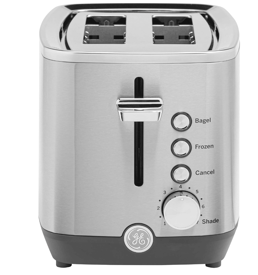 GE 2 Slice Stainless Steel Toaster, Extra Wide Slots for Toasting Bagels, Breads, Waffles & More, 7 