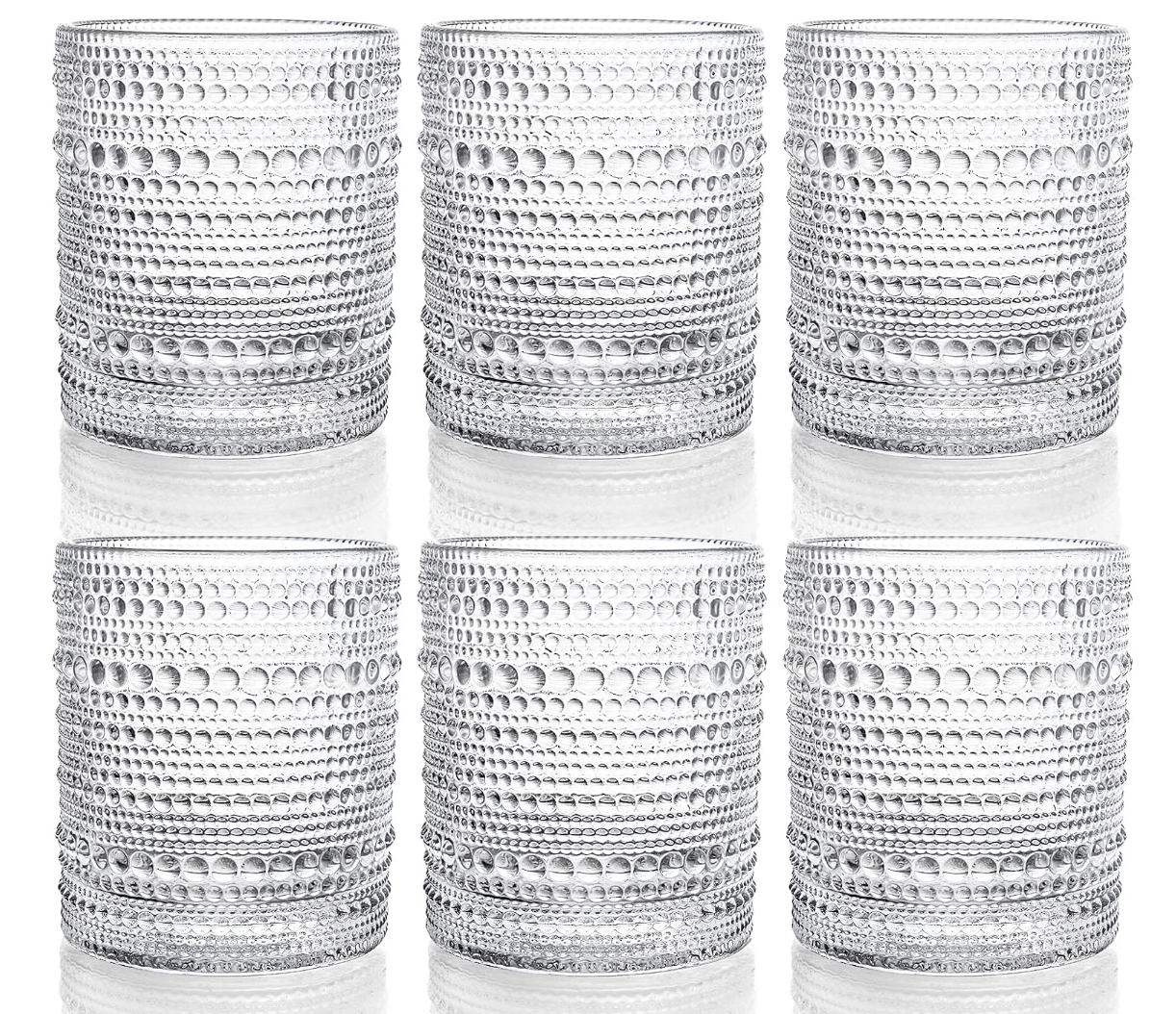 ZOOFOX Set of 6 Romantic Water Glasses, 12 oz Hobnail Glasses Tumbler, Clear Embossed Vintage Glassw
