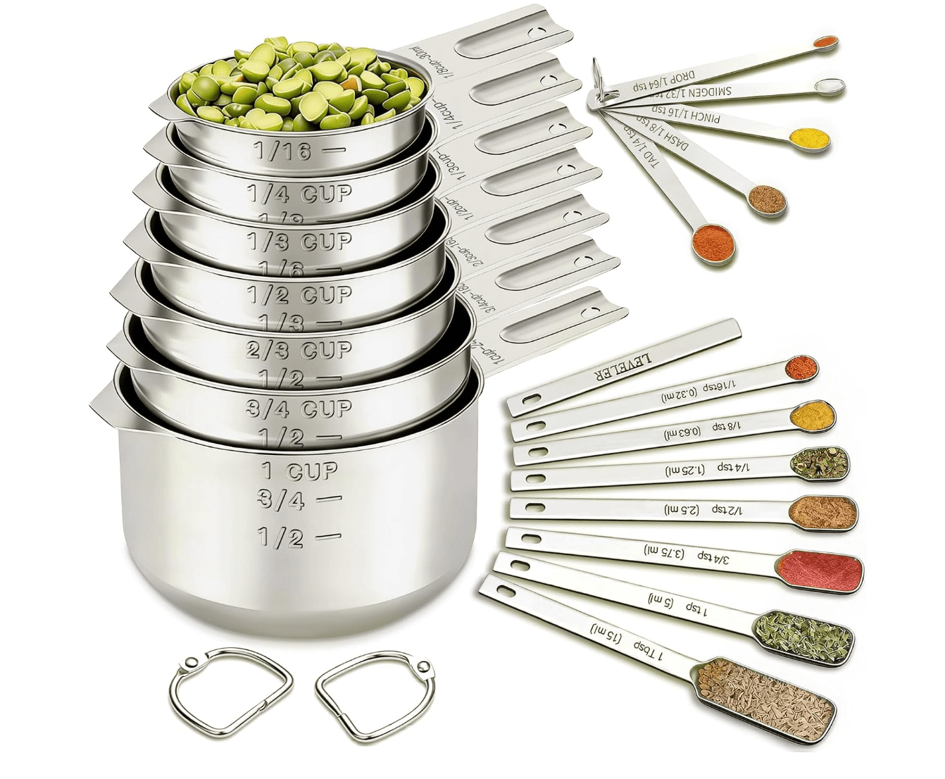 EWFEN Measuring Cups and Spoons Set, 7 Stainless Steel Nesting Measuring Cups & 7 Spoons, 5 Mini Mea