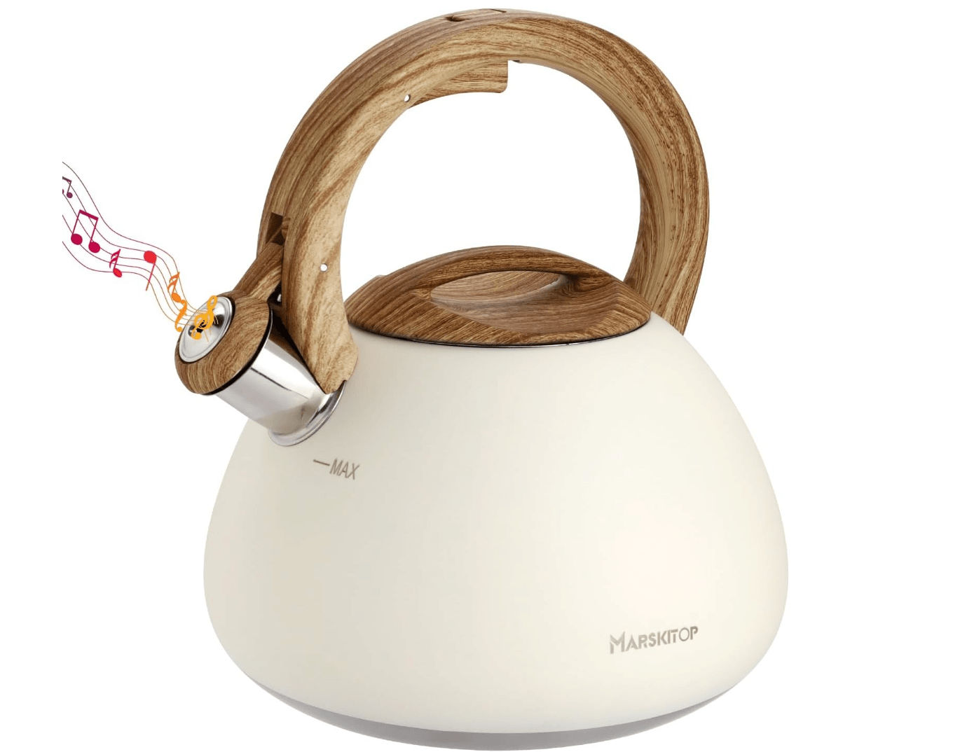 MARSKITOP Tea Kettle, 2.6 Quart Whistling Tea Pot for Stove, Cream White