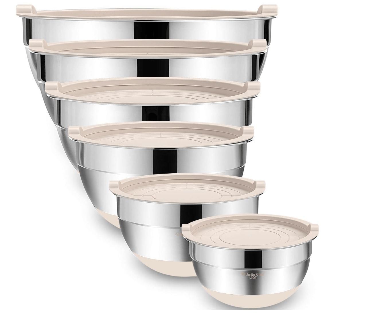 Umite Chef Mixing Bowls with Airtight Lids, 6 piece Stainless Steel Metal Nesting Storage Bowls, Non