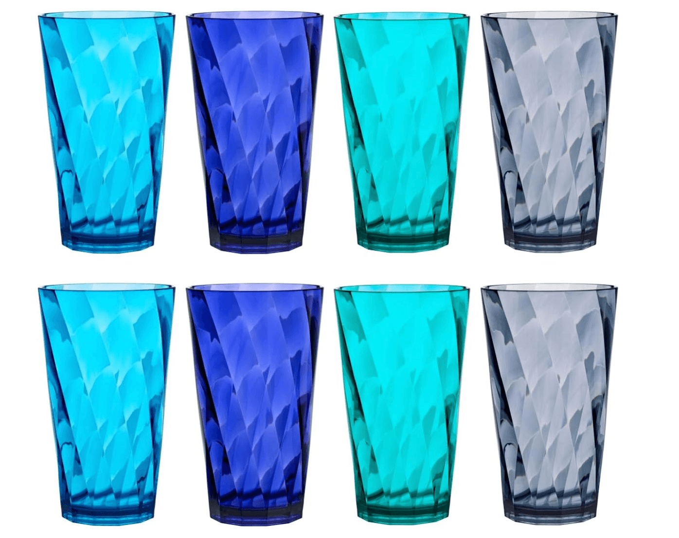 US Acrylic Optix Plastic Reusable Drinking Glasses (Set of 8) 20oz Water Cups in Coastal Colors | BP