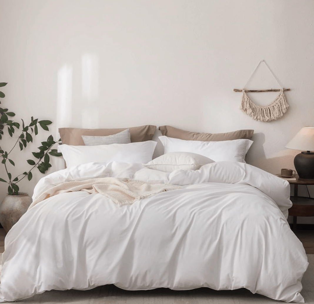 CLOTHKNOW White Full Size Comforter Set 3Pcs White Bedding Comforter Sets