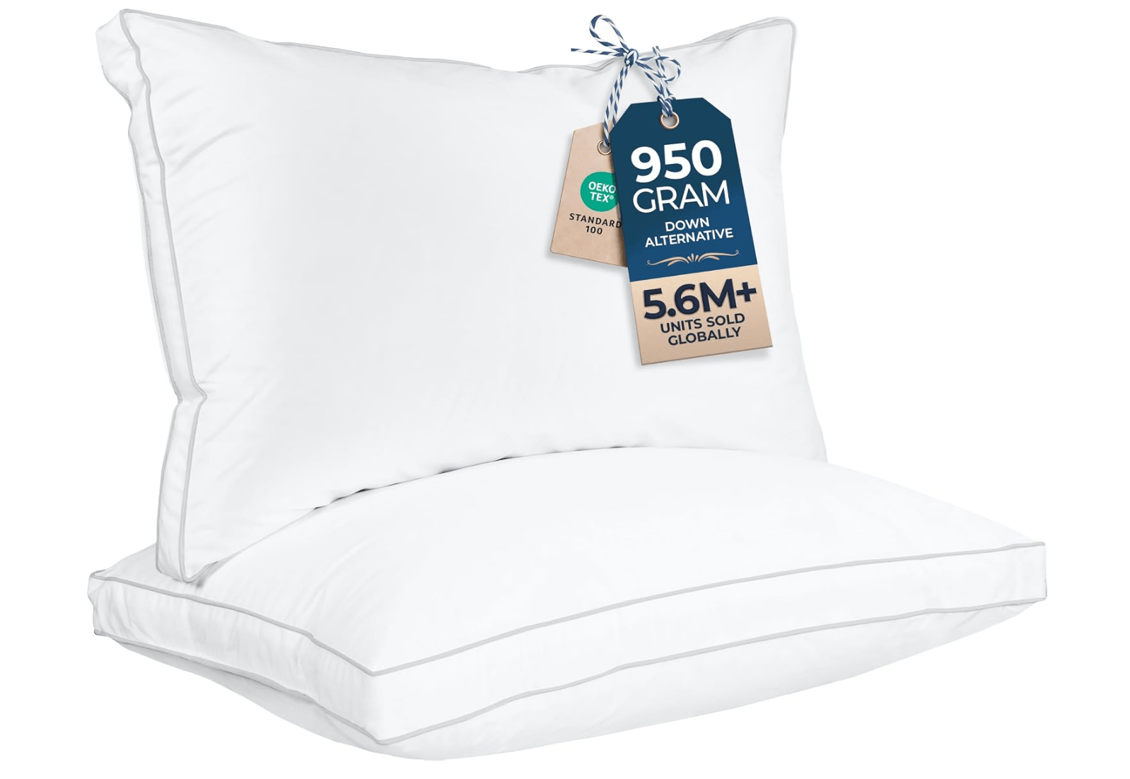 Utopia Bedding Bed Pillows for Sleeping Standard Size (White), Set of 2, Soft & Fluffy Pillow with D