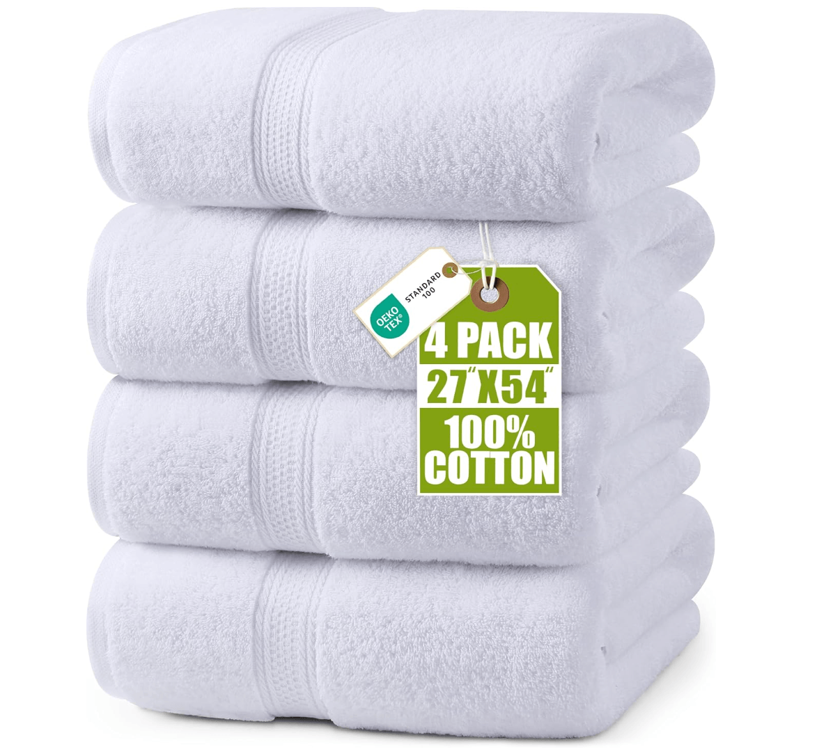 Utopia Towels 4 Pack Premium Bath Towels, 27x54 in, 600 GSM Cotton White