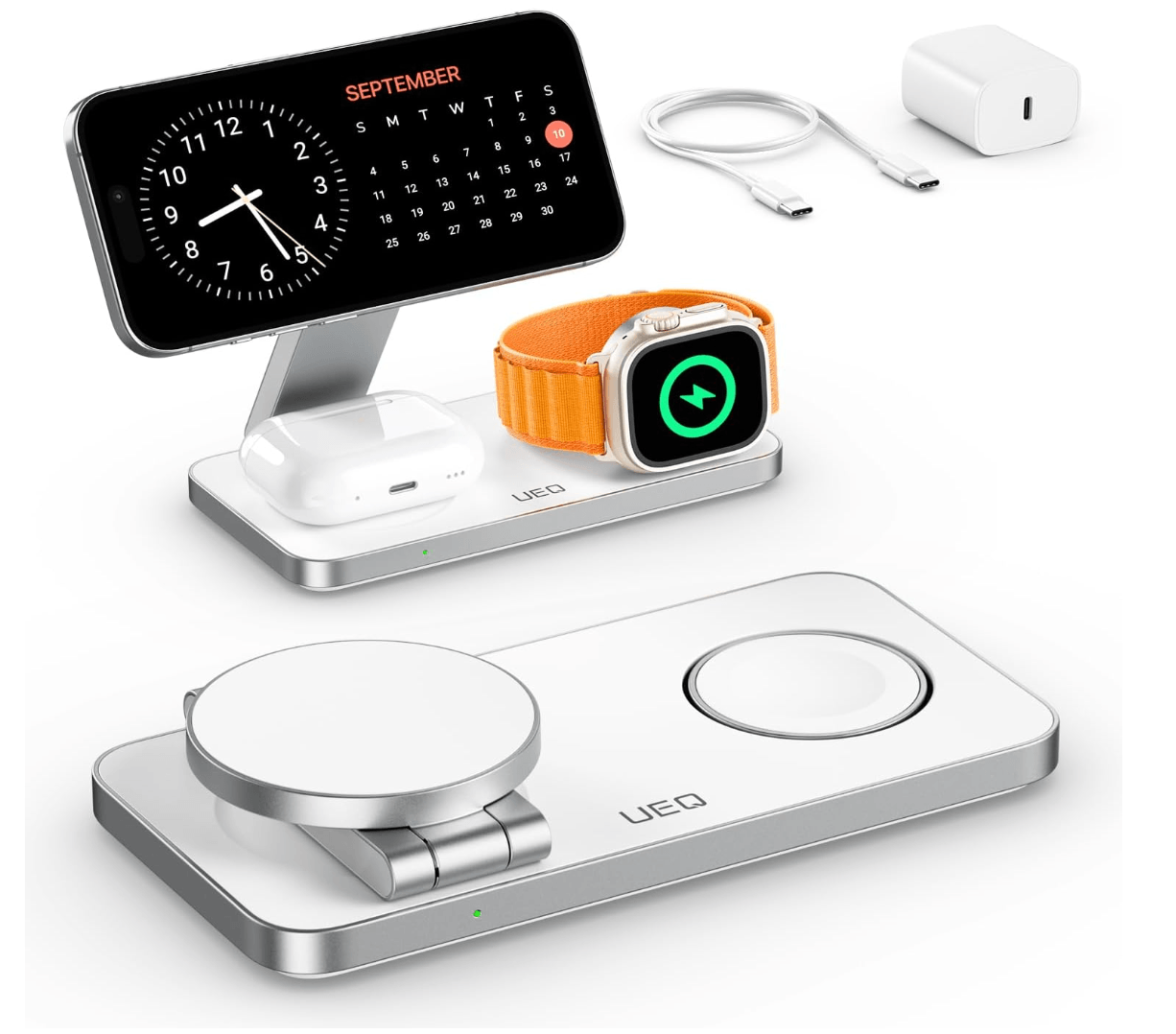 UEQ Foldable 3 in 1 Wireless Charging Station for Apple Compatible with Magsafe Charger Stand,Magnet