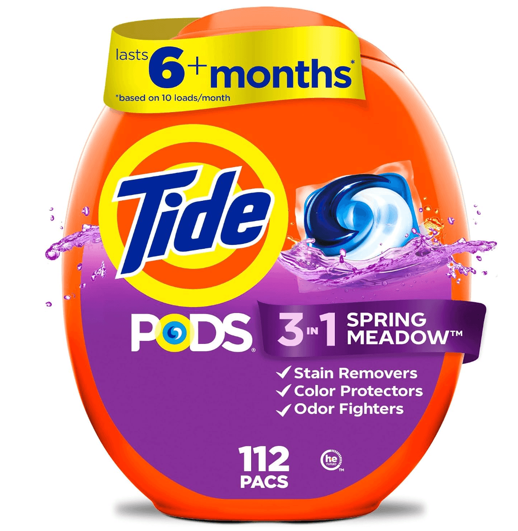Tide PODS laundry detergent pacs, 3-in-1 Stain Remover, Odor Fighter, Color Protector, 112 Count, HE