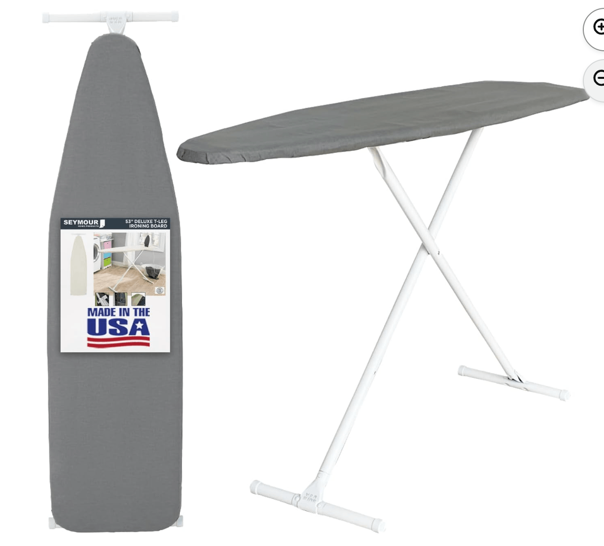Ironing Board Full Size; Made in USA by Seymour Home Products (Solid Grey) Bundle Includes Cover + P