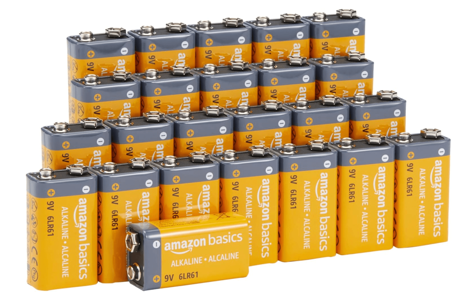 Amazon Basics 24-Pack 9V Alkaline Batteries for Smoke Detector, Electronics & Audio, 5-Year Shelf Li